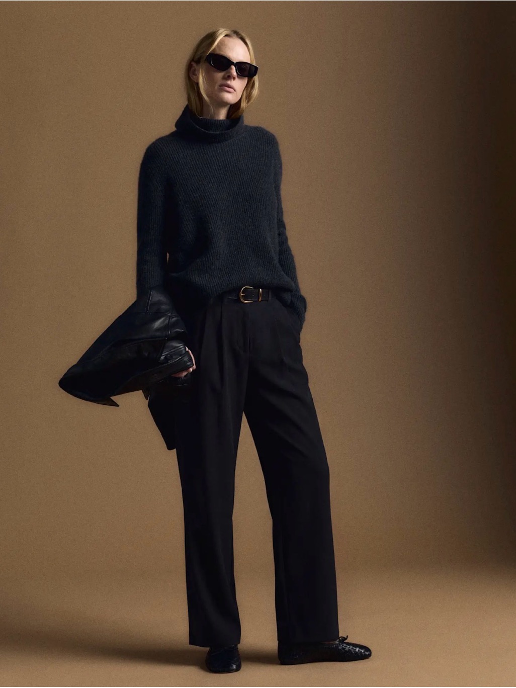 Quince Stretch Crpe Pleated Wide, Leg Pants